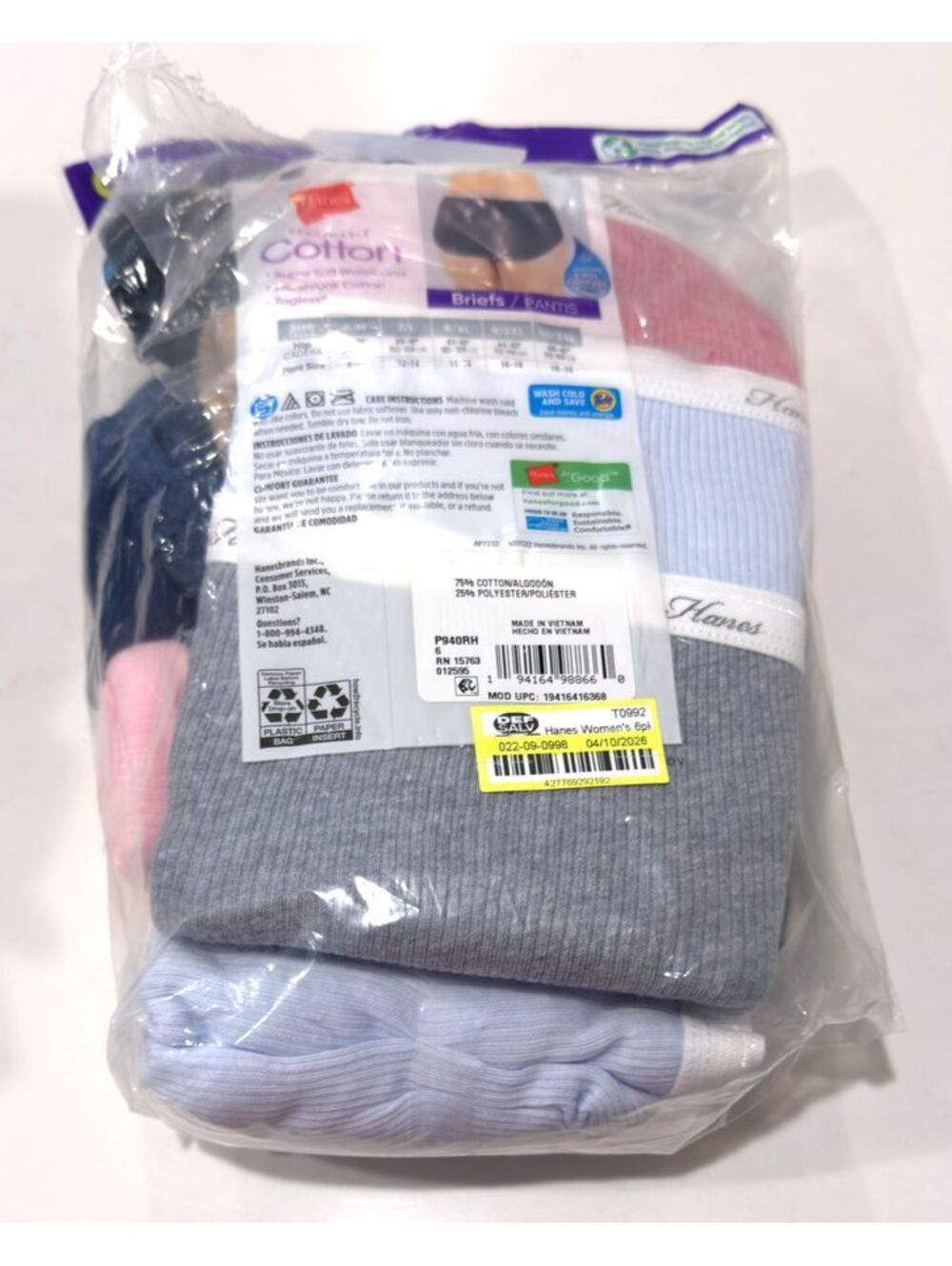 Hanes Breathable Ribbed Cotton 9pk Tagless Briefs Women Size 6/M - Picture 3 of 3
